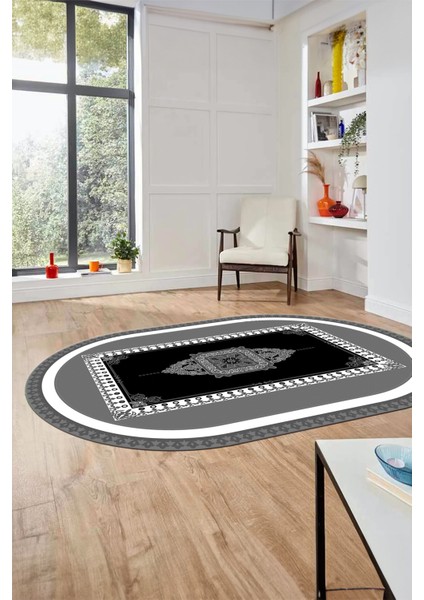 Klasik Çerçeve Desen Yıkanabilir Kaymaz Yolluk Mutfak Oval Salon Halısı, O-Çerçeveli-23-Gri, indirimleri