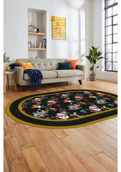 Çiçekli Çerçeve Desen Yıkanabilir Kaymaz Yolluk Mutfak Oval Salon Halısı, O-Çerçeveli-27-Renkli, fiyatları