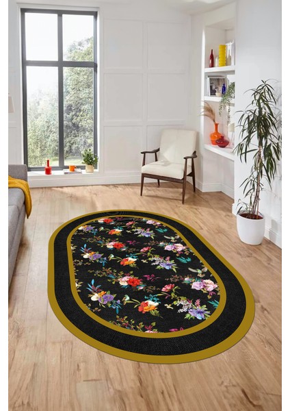 Çiçekli Çerçeve Desen Yıkanabilir Kaymaz Yolluk Mutfak Oval Salon Halısı, O-Çerçeveli-27-Renkli, modelleri
