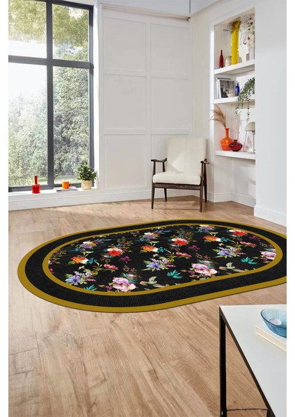 Çiçekli Çerçeve Desen Yıkanabilir Kaymaz Yolluk Mutfak Oval Salon Halısı, O-Çerçeveli-27-Renkli, fırsatları