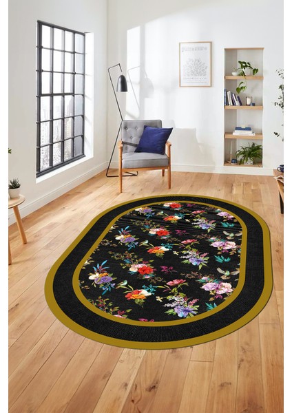 Çiçekli Çerçeve Desen Yıkanabilir Kaymaz Yolluk Mutfak Oval Salon Halısı, O-Çerçeveli-27-Renkli, indirimleri