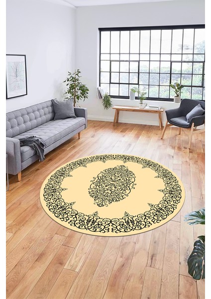 Klasik Çerçeve Desenli Yıkanabilir Kaymaz Yolluk Mutfak Yuvarlak Salon Halısı, Y-Çerçeveli-22-Krem, fiyatları
