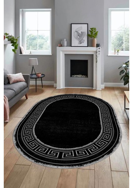 Yeni Tasarım Çerçeve Desenli Modern Yıkanabilir Mutfak Oval Salon Halısı, O-Çerçeveli-09-Siyah, fiyatları