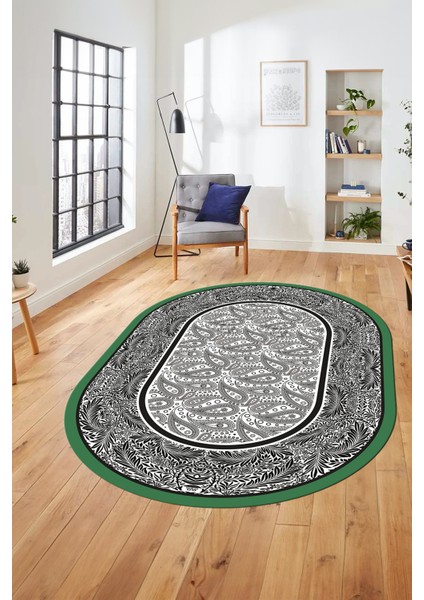 Çiçekli Tasarım Yıkanabilir Kaymaz Taban Çerçeveli Oval Mutfak Salon Halısı, O-Çerçeveli-37-Beyaz, fırsatları