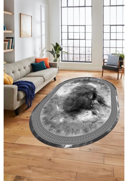 Modern Çerçeve Desen Yıkanabilir Kaymaz Yolluk Mutfak Oval Salon Halısı, O-Çerçeveli-25-Gri, fiyatları