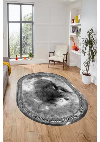 Modern Çerçeve Desen Yıkanabilir Kaymaz Yolluk Mutfak Oval Salon Halısı, O-Çerçeveli-25-Gri, fırsatları