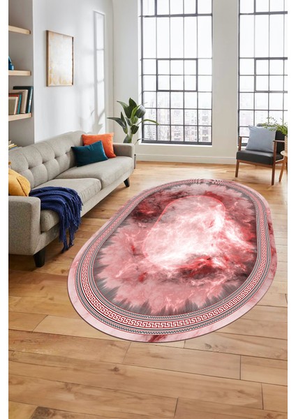 Modern Çerçeve Desen Yıkanabilir Kaymaz Yolluk Mutfak Oval Salon Halısı, O-Çerçeveli-25-Pembe, fiyatları
