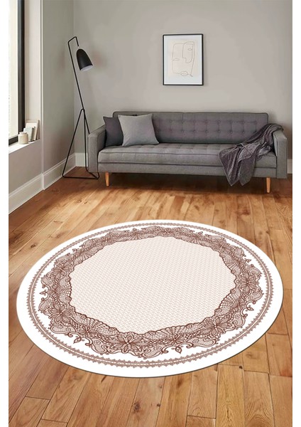 Çerçeveli Motifli Yıkanabilir Kaymaz Yolluk Mutfak Yuvarlak Salon Halısı, Y-Çerçeveli-34-Kahve, modelleri