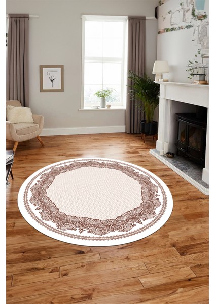 Çerçeveli Motifli Yıkanabilir Kaymaz Yolluk Mutfak Yuvarlak Salon Halısı, Y-Çerçeveli-34-Kahve, fırsatları