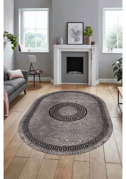Sade Tasarım Çerçeve Desenli Modern Yıkanabilir Mutfak Oval Salon Halısı, O-Çerçeveli-12-Gri, fiyatları