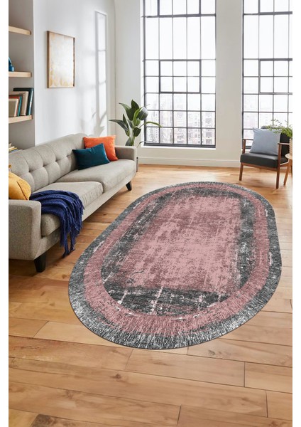 Sade Motifli Çerçeve Desen Modern Yıkanabilir Yolluk Mutfak Oval Salon Halısı, O-Çerçeveli-14-Pembe, fırsatları