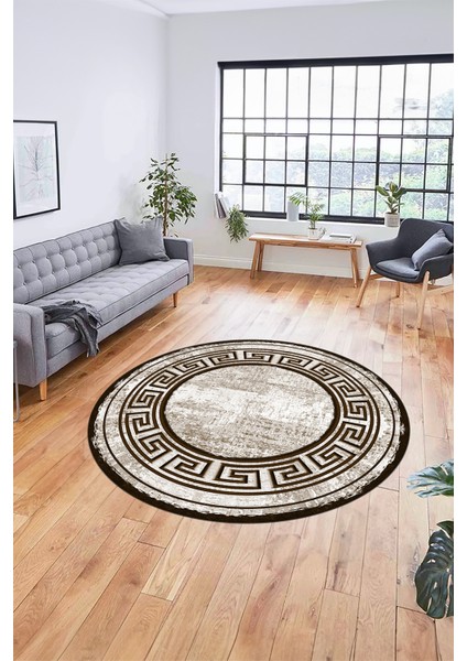 Tasarım Çerçeve Desenli Modern Yıkanabilir Mutfak Yuvarlak Salon Halısı, Y-Çerçeveli-09-Kahve, fırsatları