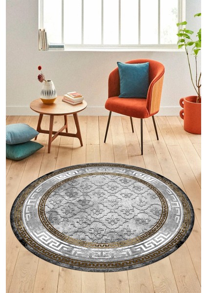 Şık Tasarım Çerçeve Desenli Modern Yıkanabilir Mutfak Yuvarlak Salon Halısı, Y-Çerçeveli-10-Kahve, fiyatları