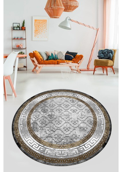 Şık Tasarım Çerçeve Desenli Modern Yıkanabilir Mutfak Yuvarlak Salon Halısı, Y-Çerçeveli-10-Kahve, modelleri