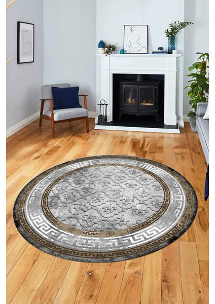 Şık Tasarım Çerçeve Desenli Modern Yıkanabilir Mutfak Yuvarlak Salon Halısı, Y-Çerçeveli-10-Kahve, indirimleri