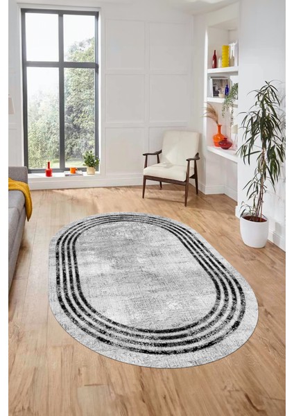 Çerçeveli Modern Desen Yıkanabilir Kaymaz Yolluk Mutfak Oval Salon Halısı, O-Çerçeveli-32-Beyaz, modelleri