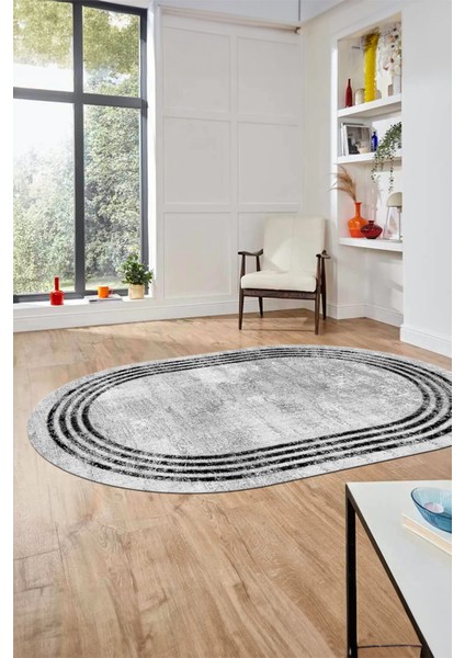 Çerçeveli Modern Desen Yıkanabilir Kaymaz Yolluk Mutfak Oval Salon Halısı, O-Çerçeveli-32-Beyaz, fırsatları