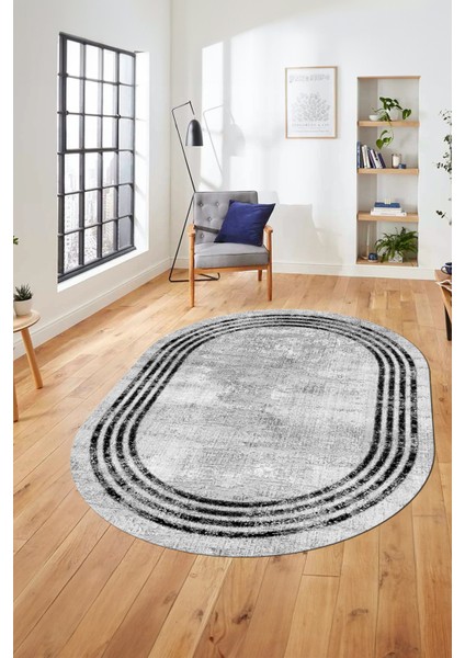 Çerçeveli Modern Desen Yıkanabilir Kaymaz Yolluk Mutfak Oval Salon Halısı, O-Çerçeveli-32-Beyaz, indirimleri