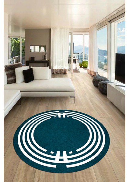Dijital Kaymaz Yıkanabilir Modern Şık Çerçeve Yuvarlak Yolluk Salon Halısı, Y-Çerçeve-44-Turkuaz, fırsatları