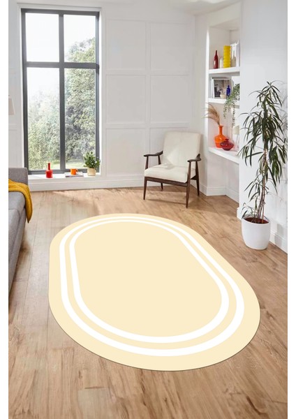 Sade Düz Renk Çerçeveli Yıkanabilir Modern Yolluk Mutfak Oval Salon Halısı, O-Çerçeveli-38-Krem, fiyatları