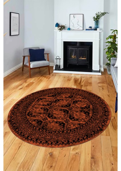 Etnik Çerçeve Desen Modern Yıkanabilir Yolluk Mutfak Yuvarlak Salon Halısı, Y-Çerçeveli-20-Kahve, fırsatları
