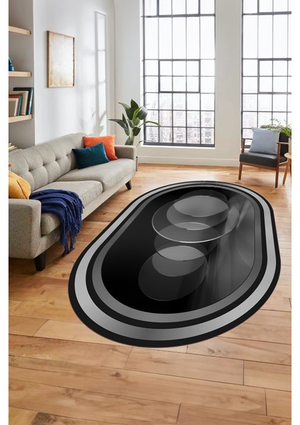 Modern Çerçeve Desen Yıkanabilir Kaymaz Yolluk Mutfak Oval Salon Halısı, O-Çerçeveli-24-Antrasit, fiyatları