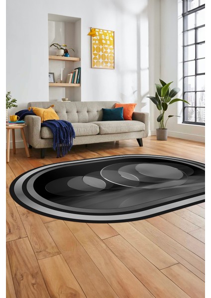 Modern Çerçeve Desen Yıkanabilir Kaymaz Yolluk Mutfak Oval Salon Halısı, O-Çerçeveli-24-Antrasit, modelleri
