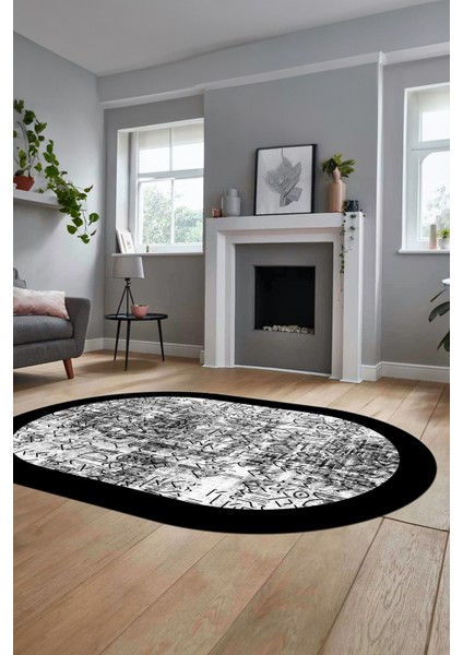 Iskandinav Çerçeve Desen Modern Yıkanabilir Yolluk Mutfak Oval Salon Halısı, O-Çerçeveli-16-Siyah, fiyatları