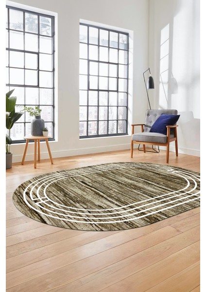 Şık Tasarım Yıkanabilir Kaymaz Çerçeveli Modern Oval Yolluk Salon Halısı, O-Çerçeveli-42-Kahve, fırsatları