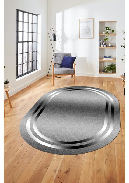 Sade Düz Renk Çerçeveli Yıkanabilir Modern Yolluk Oval Salon Halısı, O-Çerçeveli-39-Gri, modelleri
