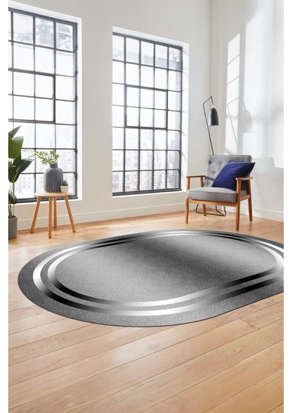 Sade Düz Renk Çerçeveli Yıkanabilir Modern Yolluk Oval Salon Halısı, O-Çerçeveli-39-Gri, fırsatları