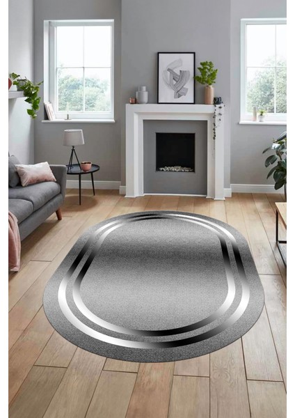 Sade Düz Renk Çerçeveli Yıkanabilir Modern Yolluk Oval Salon Halısı, O-Çerçeveli-39-Gri, indirimleri