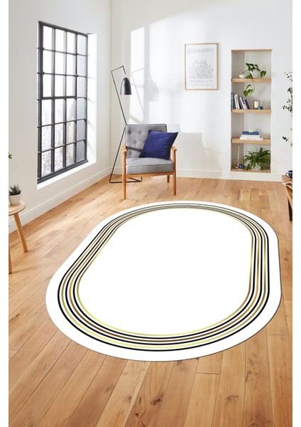Dijital Kaymaz Yıkanabilir Modern Sade Çerçeveli Oval Yolluk Salon Halısı, O-Çerçeveli-45-Beyaz, fiyatları