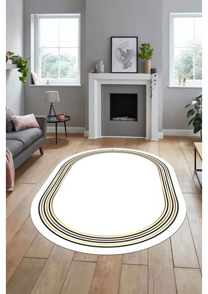 Dijital Kaymaz Yıkanabilir Modern Sade Çerçeveli Oval Yolluk Salon Halısı, O-Çerçeveli-45-Beyaz, fırsatları