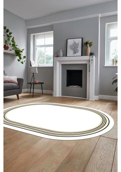 Dijital Kaymaz Yıkanabilir Modern Sade Çerçeveli Oval Yolluk Salon Halısı, O-Çerçeveli-45-Beyaz, indirimleri