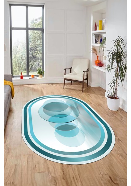 Modern Çerçeve Desen Yıkanabilir Kaymaz Yolluk Mutfak Oval Salon Halısı, O-Çerçeveli-24-Mavi, fırsatları
