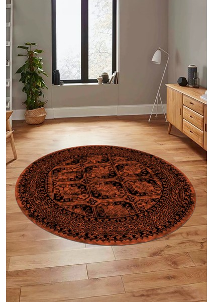 Etnik Çerçeve Desen Modern Yıkanabilir Yolluk Mutfak Yuvarlak Salon Halısı, Y-Çerçeveli-20-Kahve, indirimleri