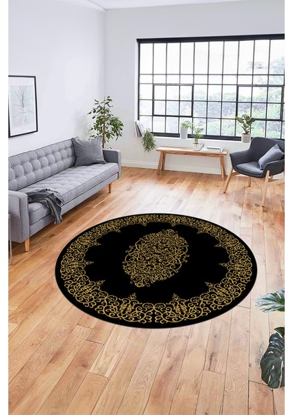 Klasik Çerçeve Desenli Yıkanabilir Kaymaz Yolluk Mutfak Yuvarlak Salon Halısı, Y-Çerçeveli-22-Siyah, fiyatları
