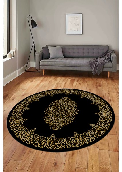 Klasik Çerçeve Desenli Yıkanabilir Kaymaz Yolluk Mutfak Yuvarlak Salon Halısı, Y-Çerçeveli-22-Siyah, indirimleri
