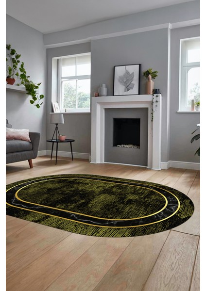 Mermer Çerçeve Desen Modern Yıkanabilir Yolluk Mutfak Oval Salon Halısı, O-Çerçeveli-18-Yeşil, fiyatları