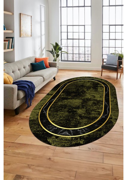 Mermer Çerçeve Desen Modern Yıkanabilir Yolluk Mutfak Oval Salon Halısı, O-Çerçeveli-18-Yeşil, modelleri