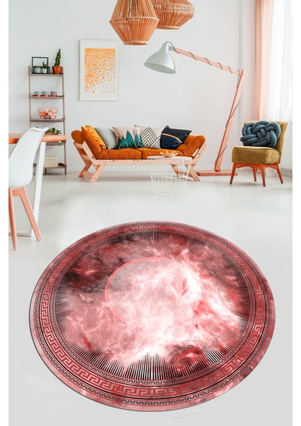 Modern Çerçeve Desen Yıkanabilir Kaymaz Yolluk Mutfak Yuvarlak Salon Halısı, Y-Çerçeveli-25-Pembe,