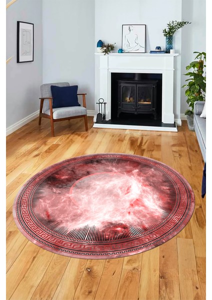 Modern Çerçeve Desen Yıkanabilir Kaymaz Yolluk Mutfak Yuvarlak Salon Halısı, Y-Çerçeveli-25-Pembe, modelleri