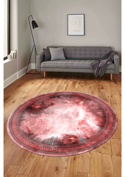 Modern Çerçeve Desen Yıkanabilir Kaymaz Yolluk Mutfak Yuvarlak Salon Halısı, Y-Çerçeveli-25-Pembe, indirimleri