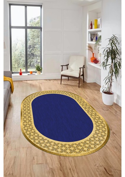 Dijital Kaymaz Yıkanabilir Şık Çerçeveli Yolluk Mutfak Oval Salon Halısı, O-Çerçeveli-29-Lacivert, modelleri