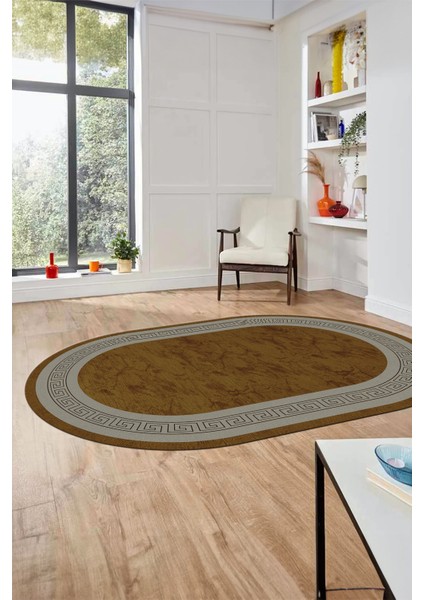 Sade Şık Çerçeve Desen Yıkanabilir Kaymaz Yolluk Mutfak Oval Salon Halısı, O-Çerçeveli-28-Kahve, fırsatları