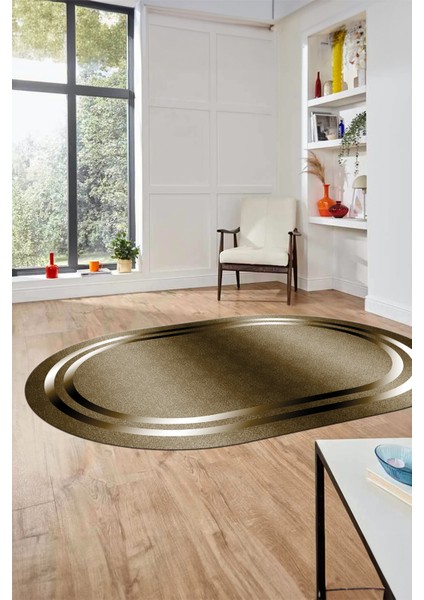 Sade Düz Renk Çerçeveli Yıkanabilir Modern Yolluk Oval Salon Halısı, O-Çerçeveli-39-Kahve, fiyatları