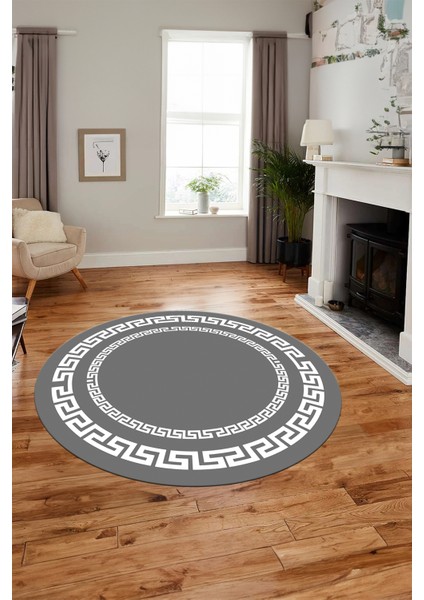 Dijital Kaymaz Yıkanabilir Çerçeveli Yuvarlak Yolluk Mutfak Salon Halısı, Y-Çerçeveli-47-Gri, fiyatları