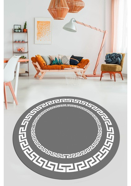 Dijital Kaymaz Yıkanabilir Çerçeveli Yuvarlak Yolluk Mutfak Salon Halısı, Y-Çerçeveli-47-Gri, indirimleri
