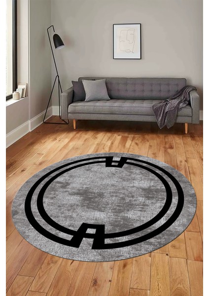 Çerçeve Sade Desen Yıkanabilir Kaymaz Yolluk Mutfak Yuvarlak Salon Halısı, Y-Çerçeve-33-Gri, modelleri